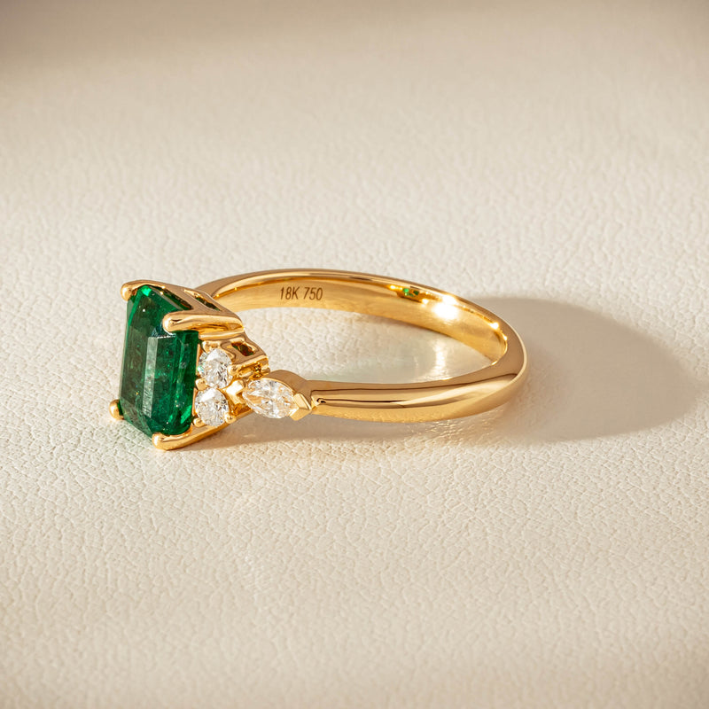18ct Yellow Gold 1.63ct Emerald & Diamond Oriana Ring - Ring - Walker & Hall
