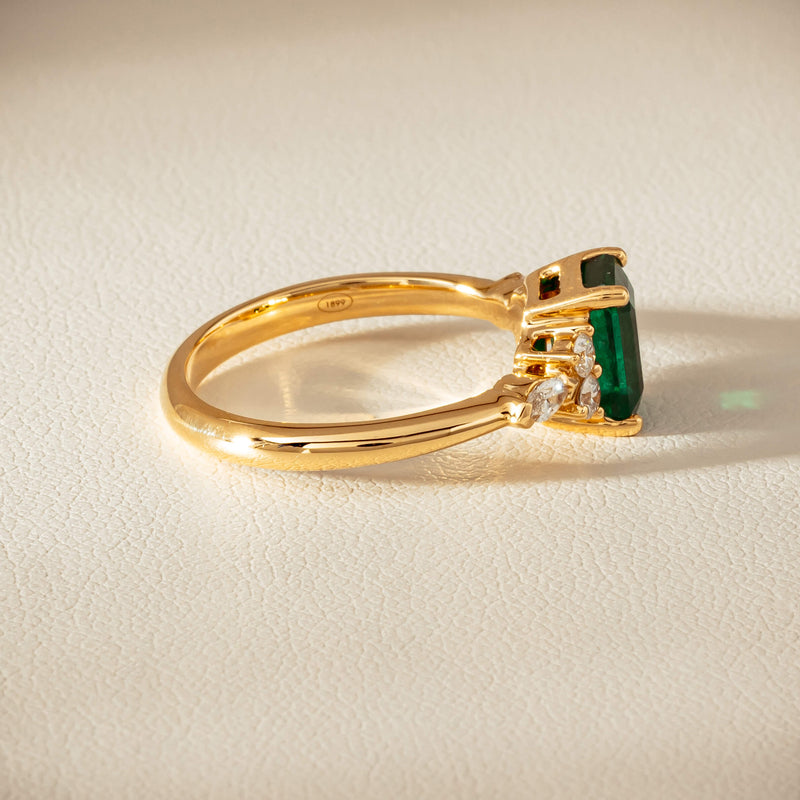 18ct Yellow Gold 1.63ct Emerald & Diamond Oriana Ring - Ring - Walker & Hall