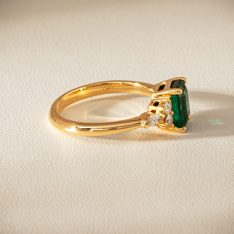 18ct Yellow Gold 1.63ct Emerald & Diamond Oriana Ring - Ring - Walker & Hall