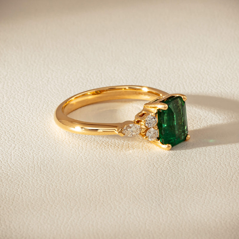 18ct Yellow Gold 1.63ct Emerald & Diamond Oriana Ring - Ring - Walker & Hall