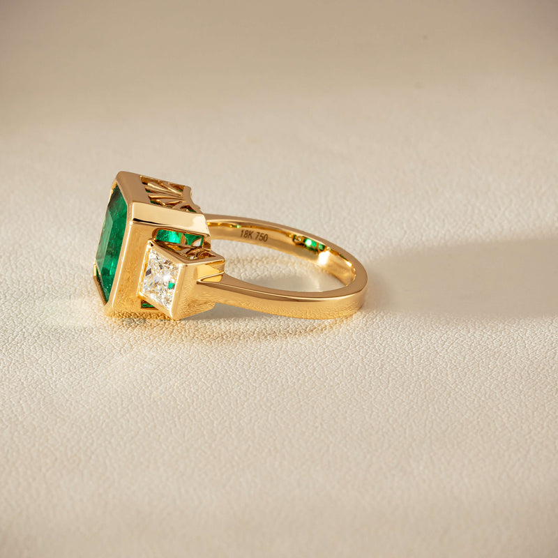18ct Yellow Gold 5.07ct Emerald & Princess-Cut Diamond Ring - Ring - Walker & Hall