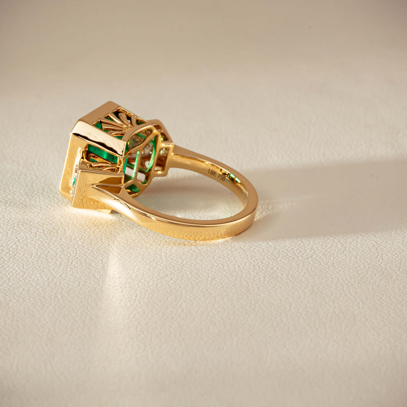 18ct Yellow Gold 5.07ct Emerald & Princess-Cut Diamond Ring - Ring - Walker & Hall
