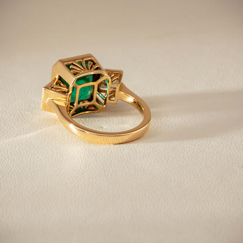 18ct Yellow Gold 5.07ct Emerald & Princess-Cut Diamond Ring - Ring - Walker & Hall