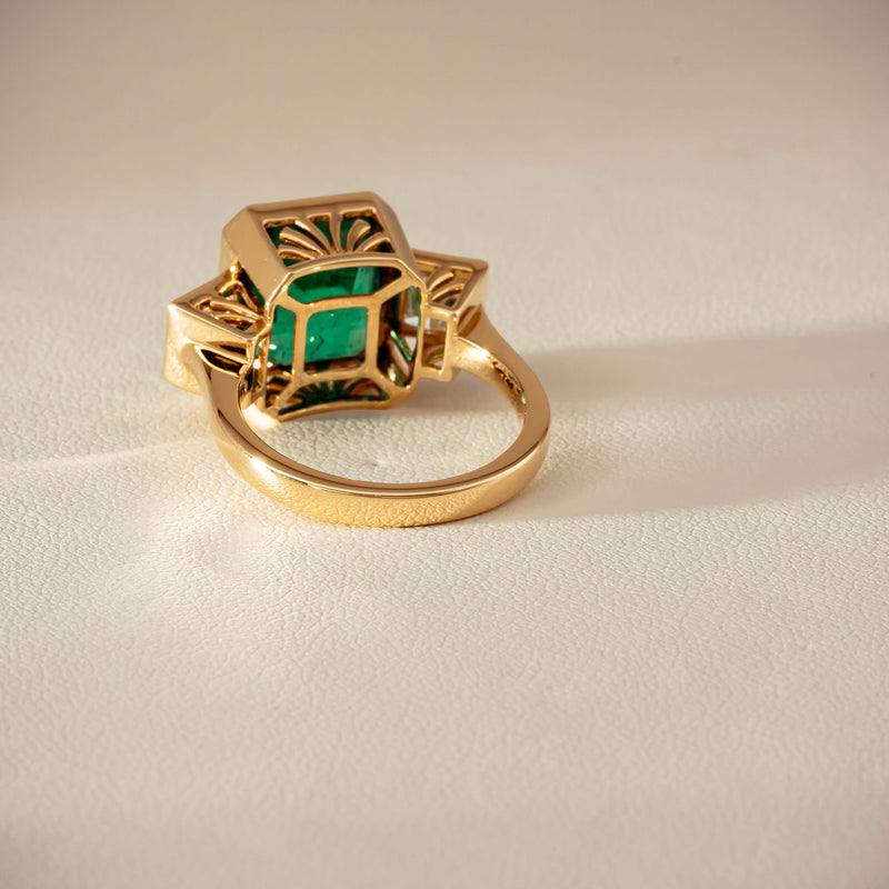 18ct Yellow Gold 5.07ct Emerald & Princess-Cut Diamond Ring - Ring - Walker & Hall