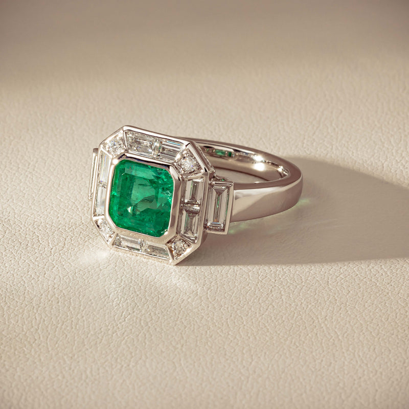 Platinum 2.32ct Emerald & Diamond Magritte Ring - Ring - Walker & Hall