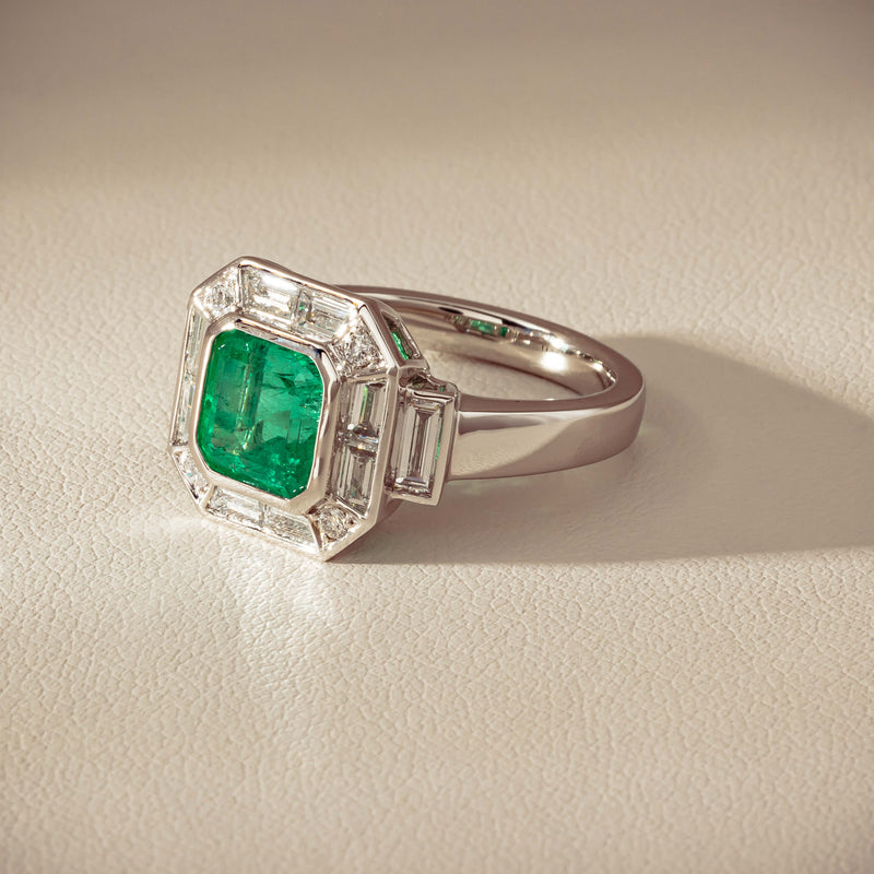 Platinum 2.32ct Emerald & Diamond Magritte Ring - Ring - Walker & Hall