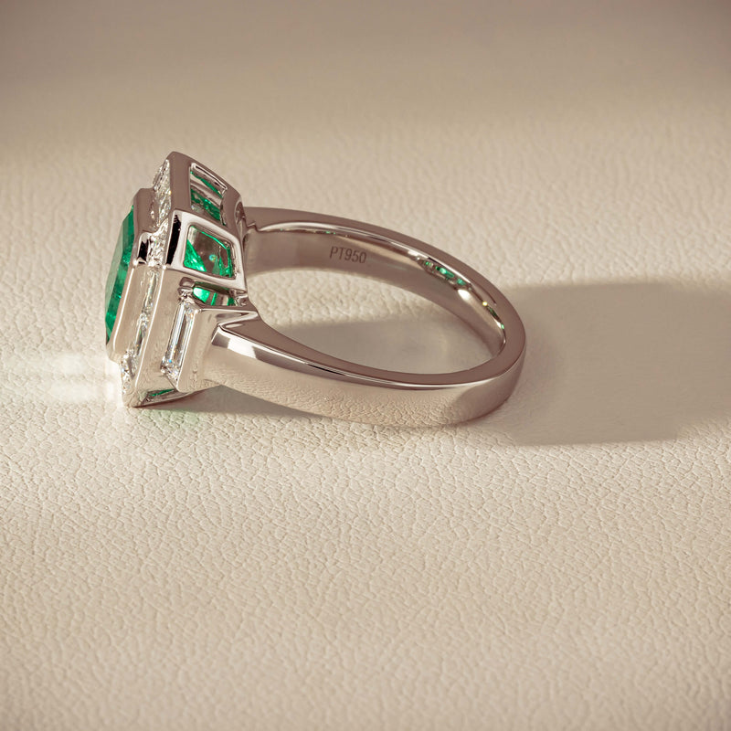 Platinum 2.32ct Emerald & Diamond Magritte Ring - Ring - Walker & Hall