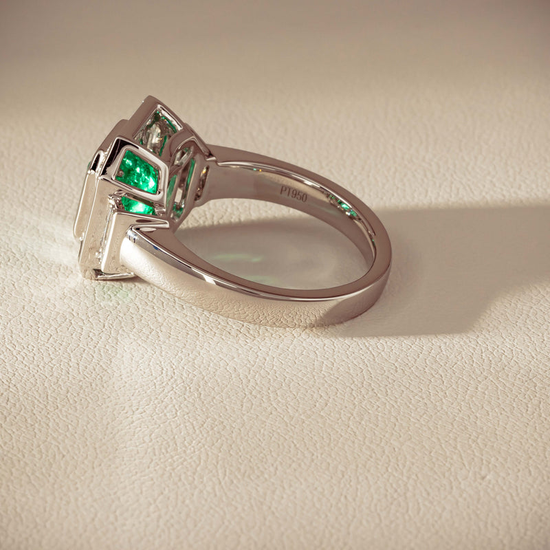 Platinum 2.32ct Emerald & Diamond Magritte Ring - Ring - Walker & Hall