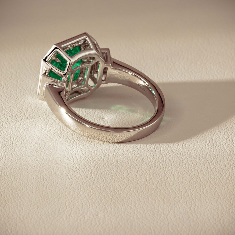 Platinum 2.32ct Emerald & Diamond Magritte Ring - Ring - Walker & Hall