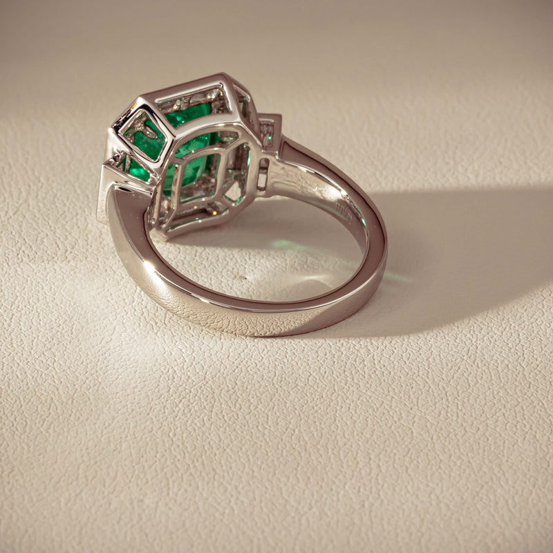 Platinum 2.32ct Emerald & Diamond Magritte Ring - Ring - Walker & Hall