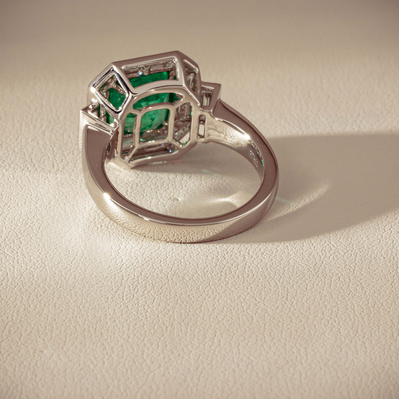 Platinum 2.32ct Emerald & Diamond Magritte Ring - Ring - Walker & Hall