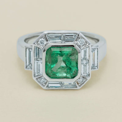 Platinum 2.32ct Emerald & Diamond Magritte Ring - Ring - Walker & Hall