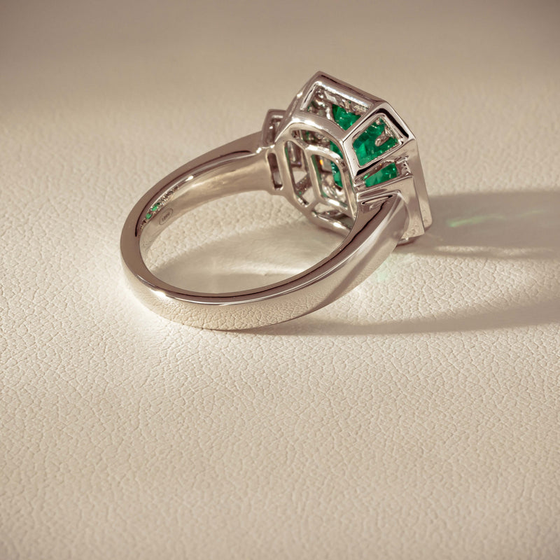 Platinum 2.32ct Emerald & Diamond Magritte Ring - Ring - Walker & Hall