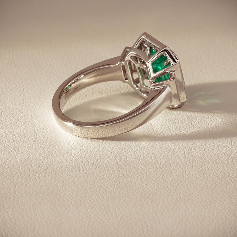 Platinum 2.32ct Emerald & Diamond Magritte Ring - Ring - Walker & Hall
