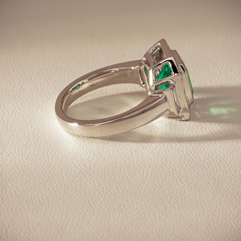 Platinum 2.32ct Emerald & Diamond Magritte Ring - Ring - Walker & Hall