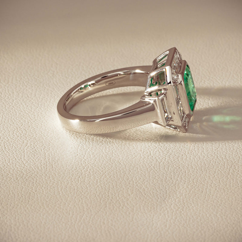 Platinum 2.32ct Emerald & Diamond Magritte Ring - Ring - Walker & Hall