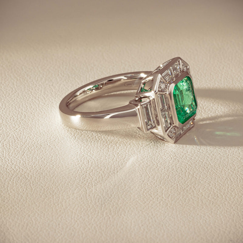 Platinum 2.32ct Emerald & Diamond Magritte Ring - Ring - Walker & Hall