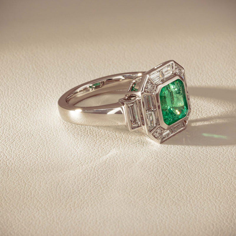 Platinum 2.32ct Emerald & Diamond Magritte Ring - Ring - Walker & Hall