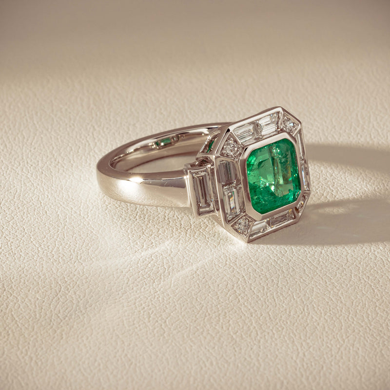 Platinum 2.32ct Emerald & Diamond Magritte Ring - Ring - Walker & Hall
