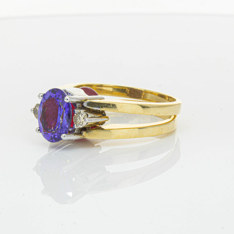 Deja Vu 18ct Yellow Gold Tanzanite, Ruby & Diamond Ring - Ring - Walker & Hall