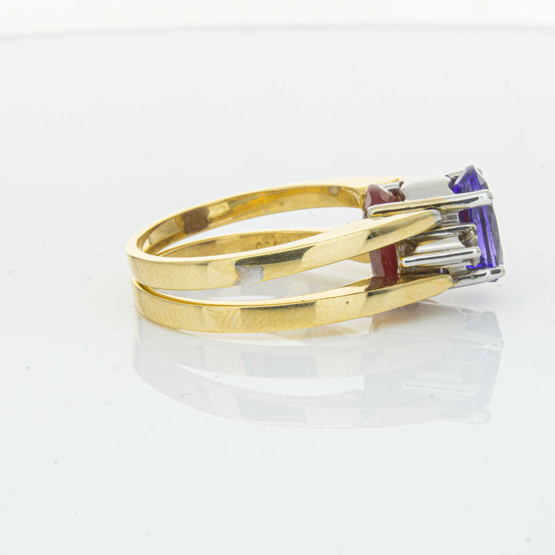 Deja Vu 18ct Yellow Gold Tanzanite, Ruby & Diamond Ring - Ring - Walker & Hall
