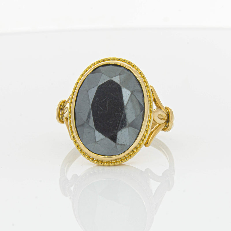 Deja Vu 18ct Yellow Gold Oval-Faceted Hematite Ring - Ring - Walker & Hall