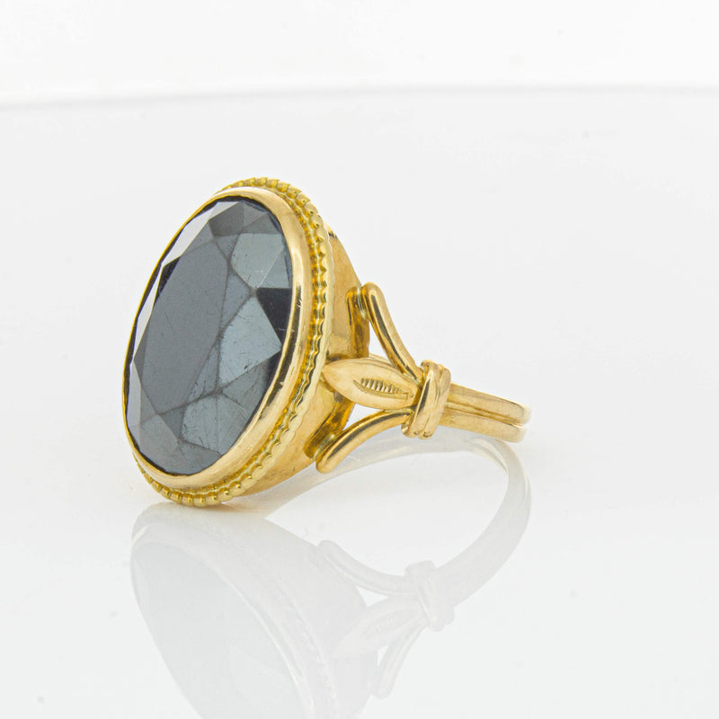 Deja Vu 18ct Yellow Gold Oval-Faceted Hematite Ring - Ring - Walker & Hall