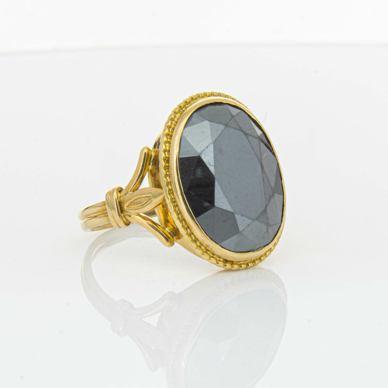 Deja Vu 18ct Yellow Gold Oval-Faceted Hematite Ring - Ring - Walker & Hall
