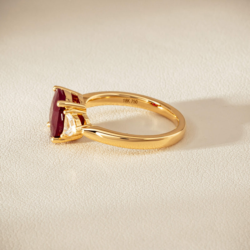 18ct Yellow Gold 3.39ct Ruby & Shield-Cut Diamond Ring - Ring - Walker & Hall