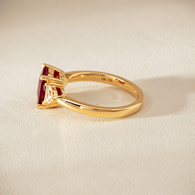 18ct Yellow Gold 3.39ct Ruby & Shield-Cut Diamond Ring - Ring - Walker & Hall