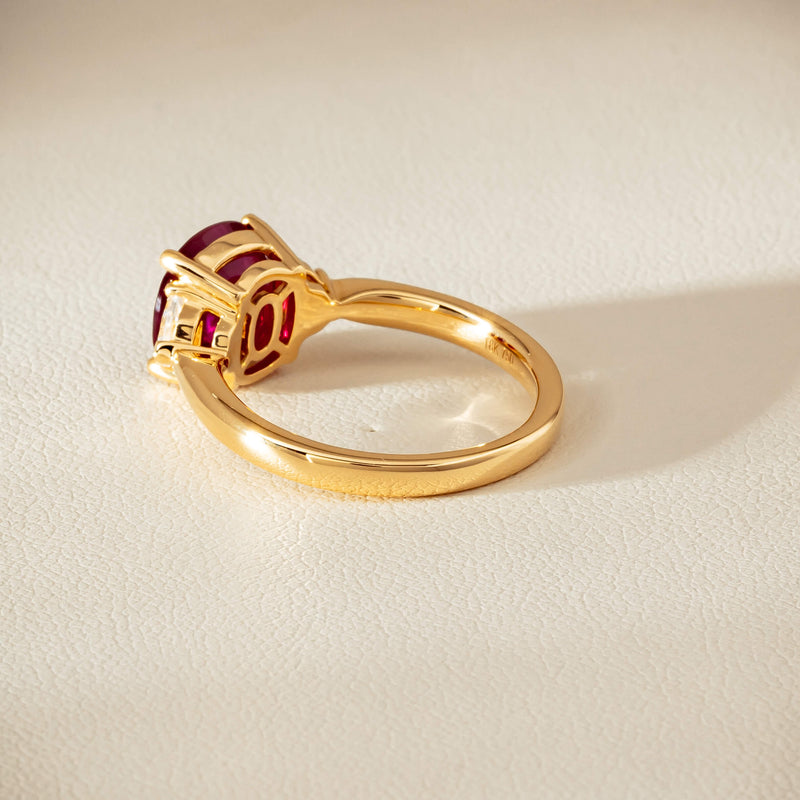 18ct Yellow Gold 3.39ct Ruby & Shield-Cut Diamond Ring - Ring - Walker & Hall