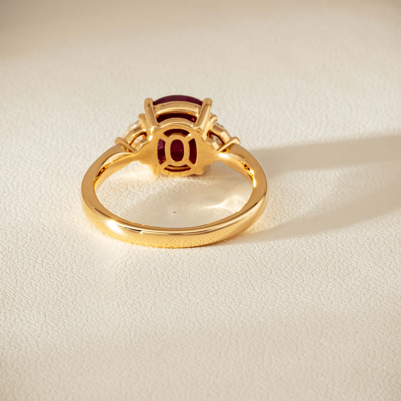 18ct Yellow Gold 3.39ct Ruby & Shield-Cut Diamond Ring - Ring - Walker & Hall