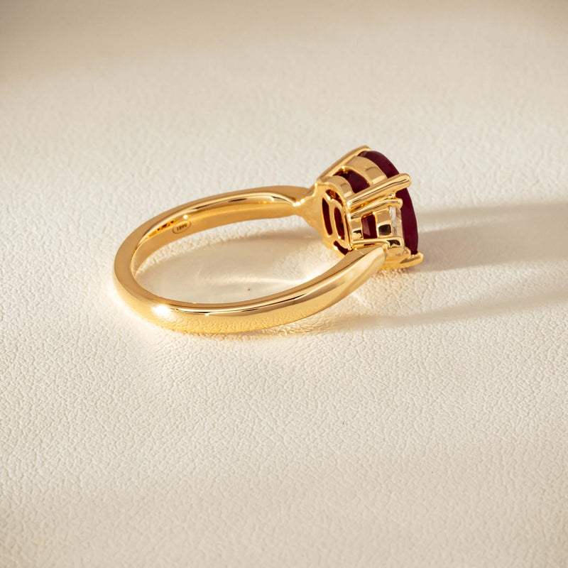 18ct Yellow Gold 3.39ct Ruby & Shield-Cut Diamond Ring - Ring - Walker & Hall