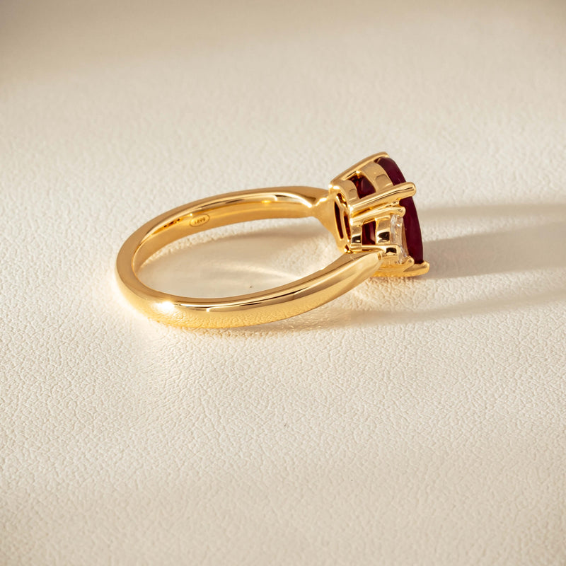 18ct Yellow Gold 3.39ct Ruby & Shield-Cut Diamond Ring - Ring - Walker & Hall