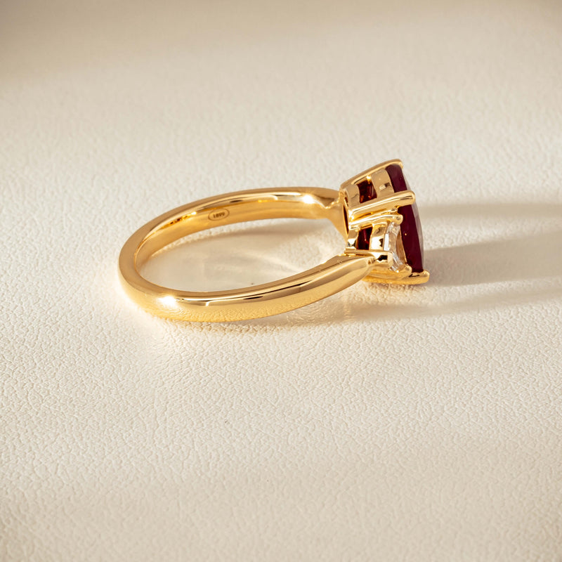 18ct Yellow Gold 3.39ct Ruby & Shield-Cut Diamond Ring - Ring - Walker & Hall
