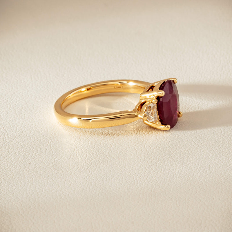18ct Yellow Gold 3.39ct Ruby & Shield-Cut Diamond Ring - Ring - Walker & Hall