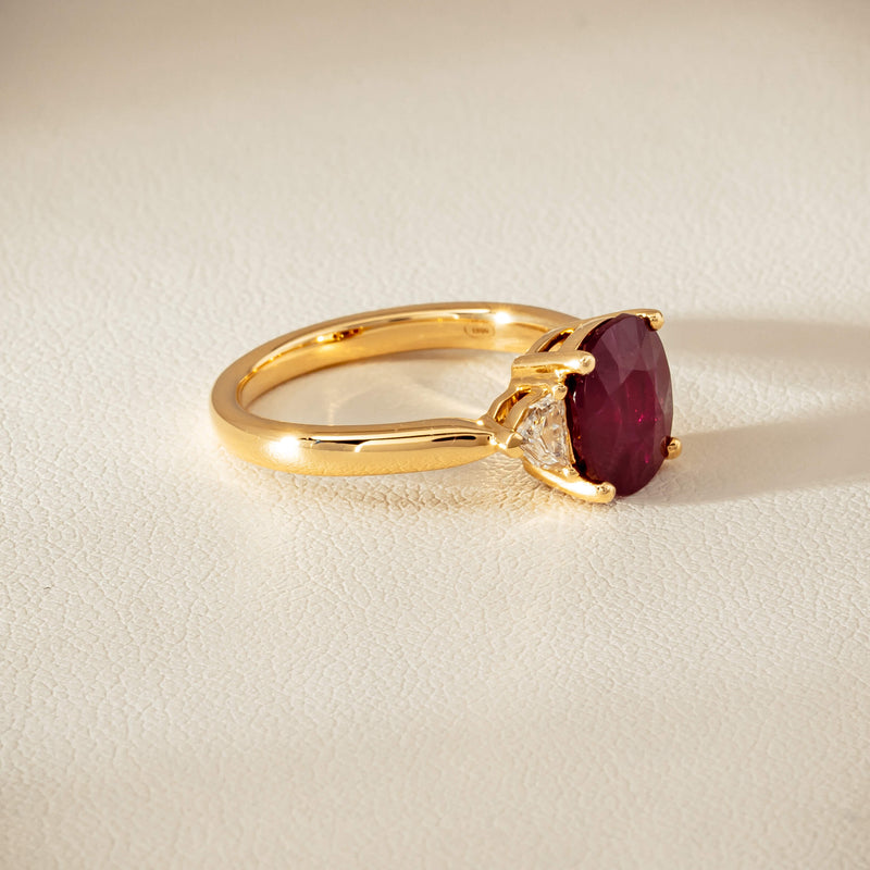 18ct Yellow Gold 3.39ct Ruby & Shield-Cut Diamond Ring - Ring - Walker & Hall