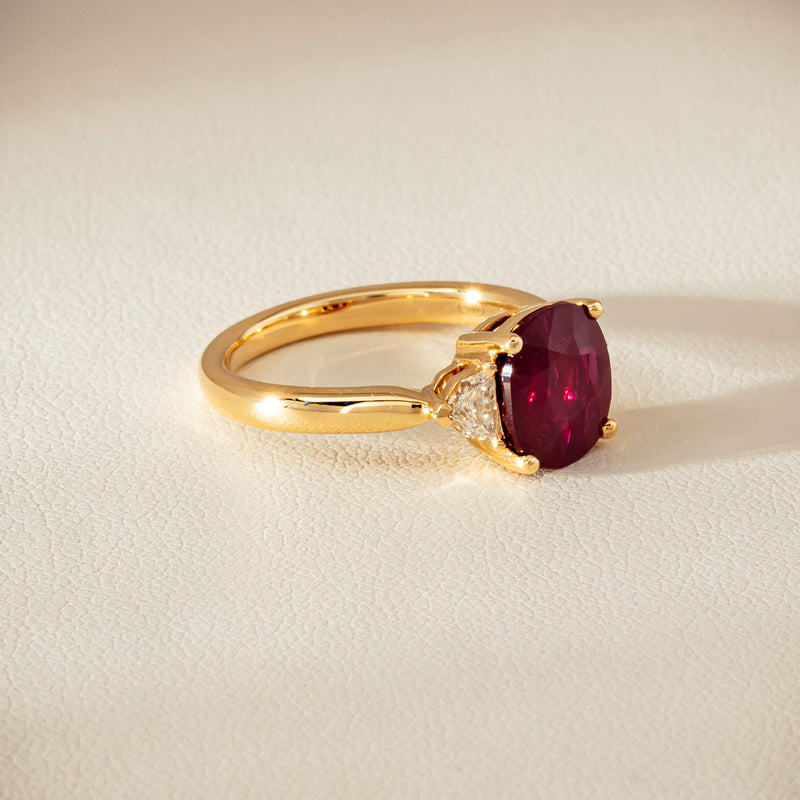 18ct Yellow Gold 3.39ct Ruby & Shield-Cut Diamond Ring - Ring - Walker & Hall