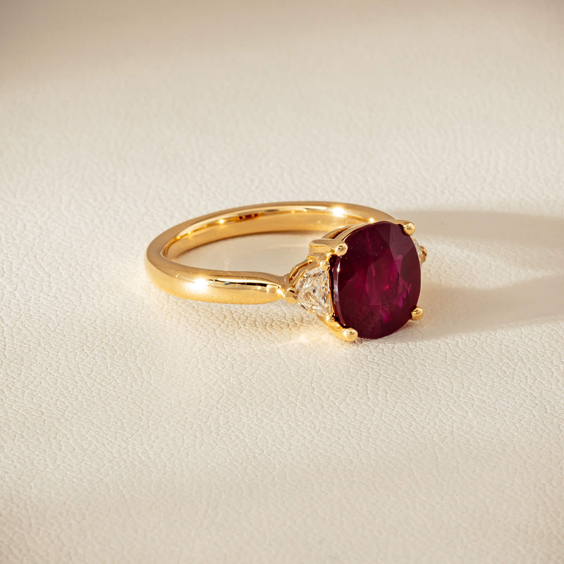 18ct Yellow Gold 3.39ct Ruby & Shield-Cut Diamond Ring - Ring - Walker & Hall