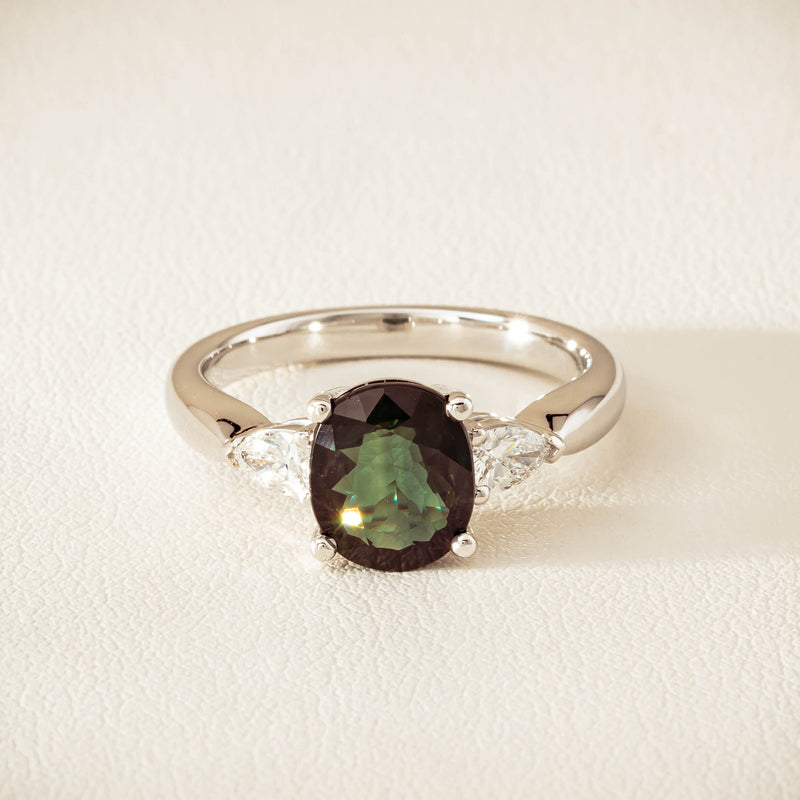 18ct White Gold 2.61ct Green Sapphire & Diamond Ayla Ring - Ring - Walker & Hall