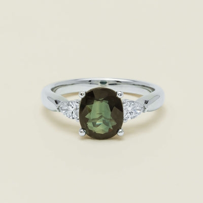 18ct White Gold 2.61ct Green Sapphire & Diamond Ayla Ring - Ring - Walker & Hall