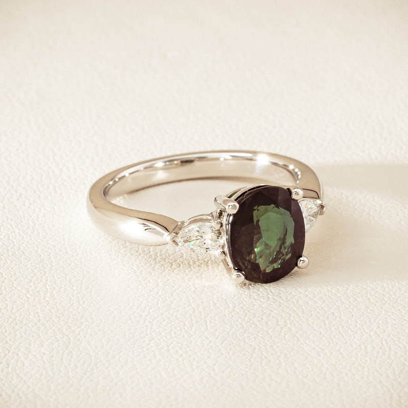 18ct White Gold 2.61ct Green Sapphire & Diamond Ayla Ring - Ring - Walker & Hall