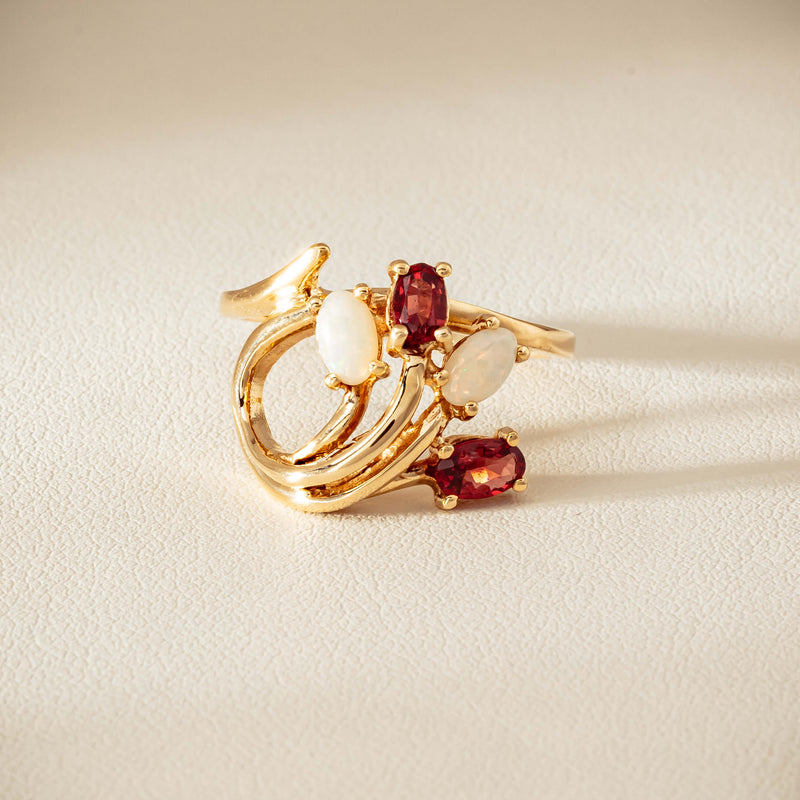 Deja Vu 9ct Yellow Gold Garnet & Opal Ring - Ring - Walker & Hall