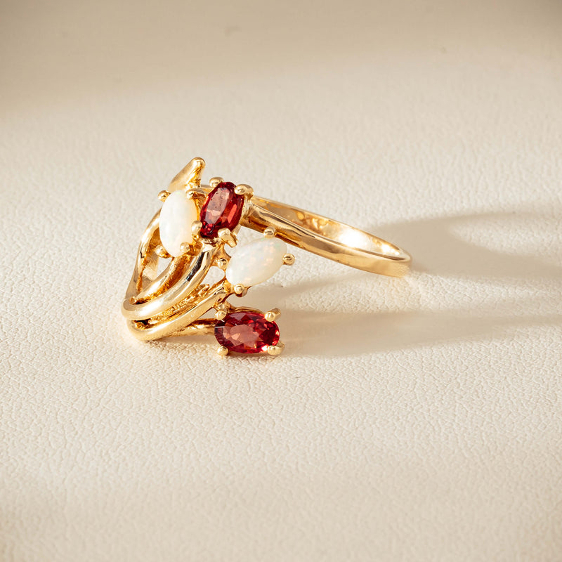 Deja Vu 9ct Yellow Gold Garnet & Opal Ring - Ring - Walker & Hall