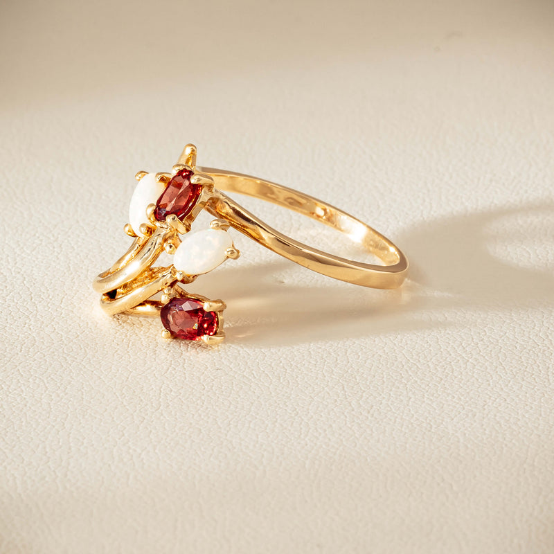 Deja Vu 9ct Yellow Gold Garnet & Opal Ring - Ring - Walker & Hall