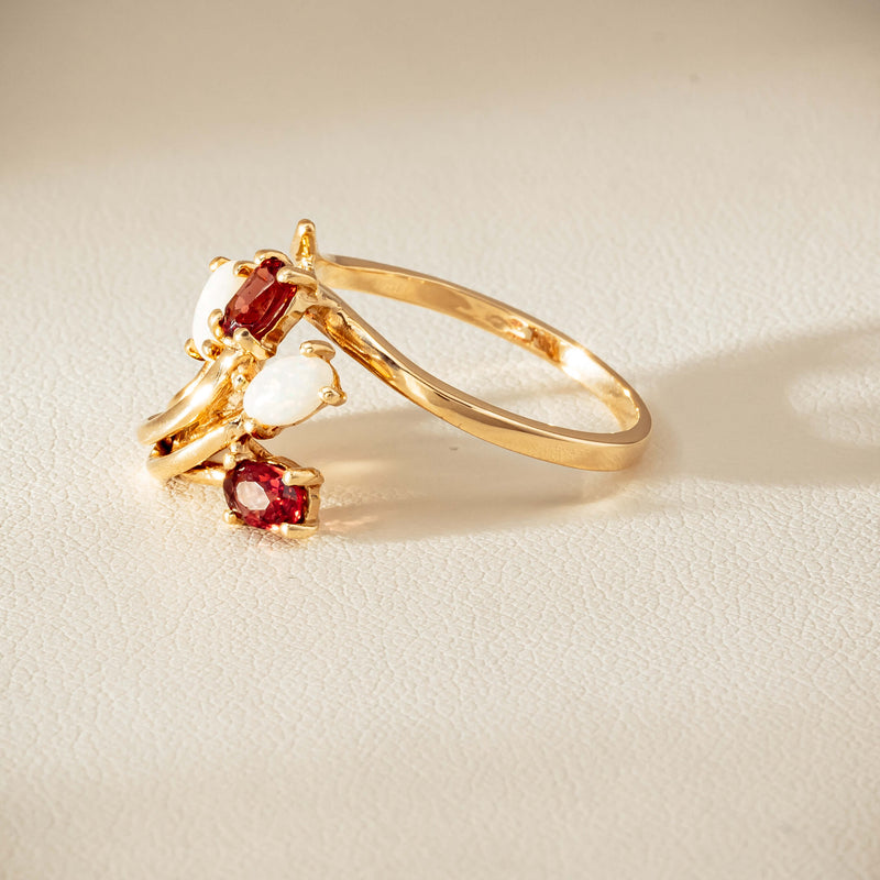 Deja Vu 9ct Yellow Gold Garnet & Opal Ring - Ring - Walker & Hall