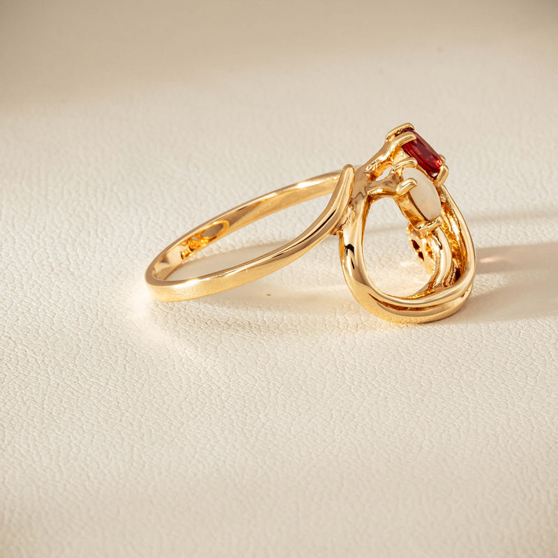 Deja Vu 9ct Yellow Gold Garnet & Opal Ring - Ring - Walker & Hall