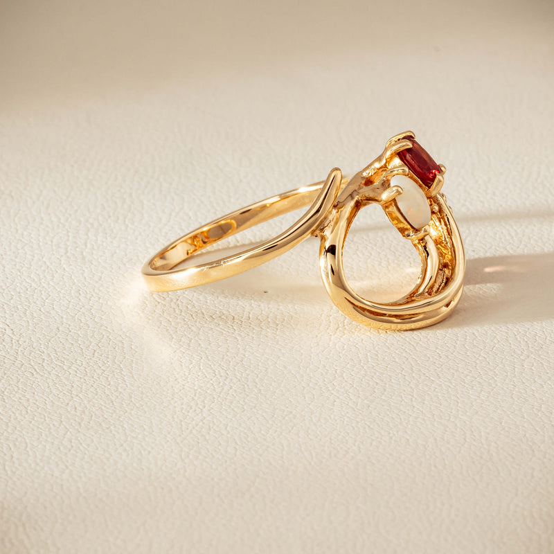 Deja Vu 9ct Yellow Gold Garnet & Opal Ring - Ring - Walker & Hall