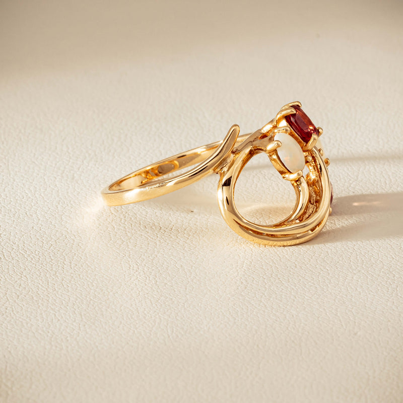 Deja Vu 9ct Yellow Gold Garnet & Opal Ring - Ring - Walker & Hall