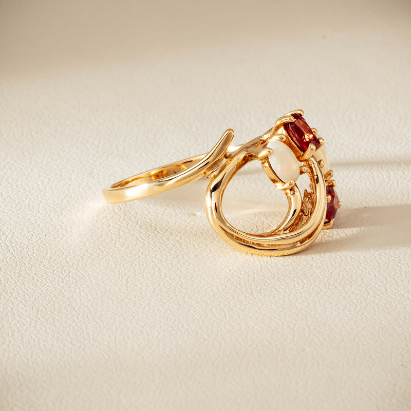 Deja Vu 9ct Yellow Gold Garnet & Opal Ring - Ring - Walker & Hall